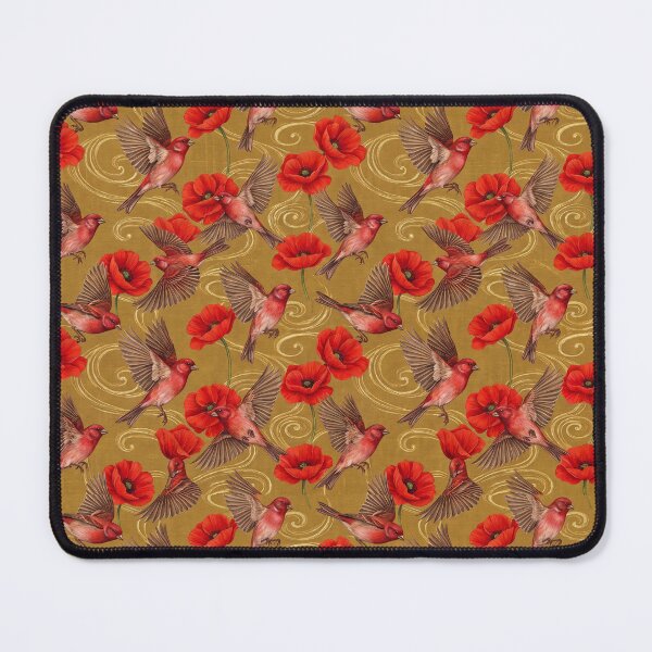 Item preview, Vintage Kacho-ga Crimson Finch and Red Poppy Pattern designed and sold by ArtfulAlchemy1.