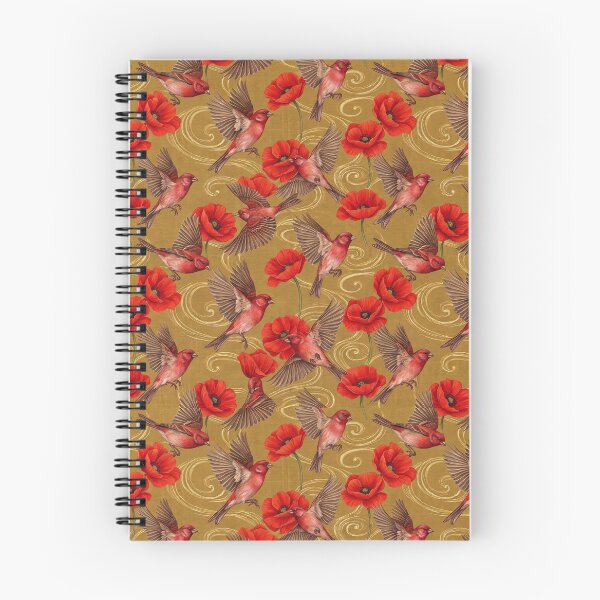 Item preview, Vintage Kacho-ga Crimson Finch and Red Poppy Pattern designed and sold by ArtfulAlchemy1.