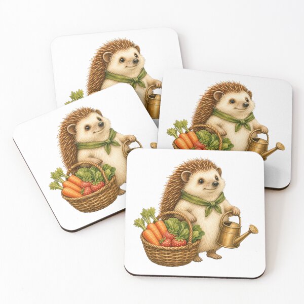 Item preview, Hedgehog Gardener with a Harvest Basket designed and sold by Freshloop Studio | Whimsical Vintage Art.