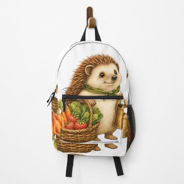 Item preview, Hedgehog Gardener with a Harvest Basket designed and sold by Freshloop Studio | Whimsical Vintage Art.