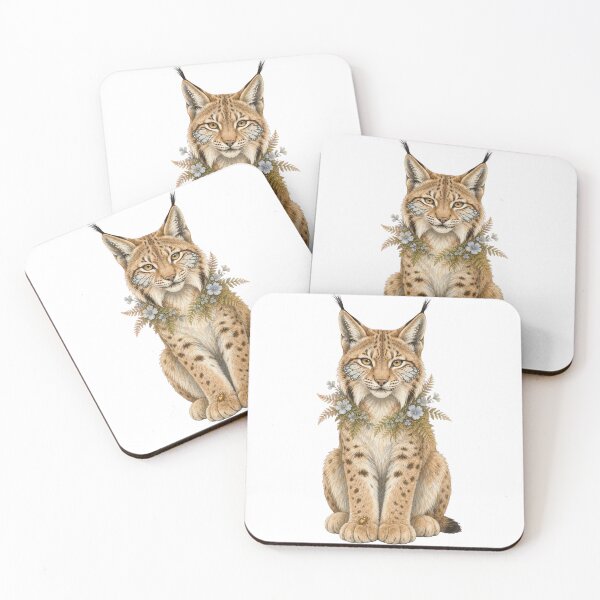 Item preview, Delicate Lynx with Butterfly Fern Collar designed and sold by Freshloop Studio | Whimsical Vintage Art.