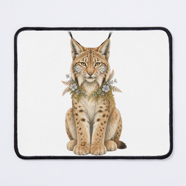 Item preview, Delicate Lynx with Butterfly Fern Collar designed and sold by Whimsy Paw Studio | Cute Animal Art.