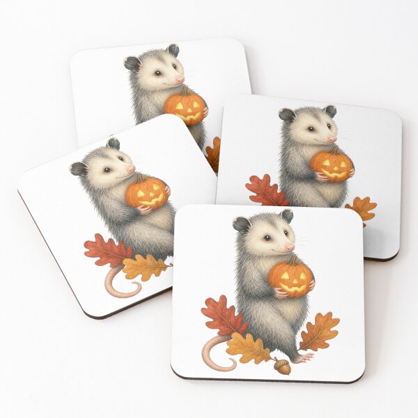 Item preview, Cozy Opossum Carrying a Pumpkin Lantern designed and sold by Freshloop Studio | Whimsical Vintage Art.