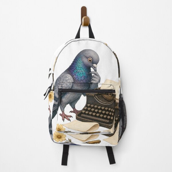 Item preview, Thoughtful Pigeon Writing at a Vintage Typewriter designed and sold by Freshloop Studio | Whimsical Vintage Art.