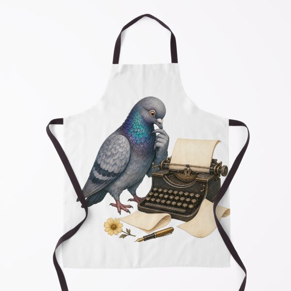 Item preview, Thoughtful Pigeon Writing at a Vintage Typewriter designed and sold by Freshloop Studio | Whimsical Vintage Art.