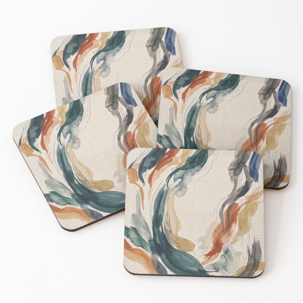 Item preview, Off-White Abstract Swirl Pattern | Dark Blue, Orange & Brown Modern Textile Design | Elegant Fashion Print designed and sold by Softbear Atelier.