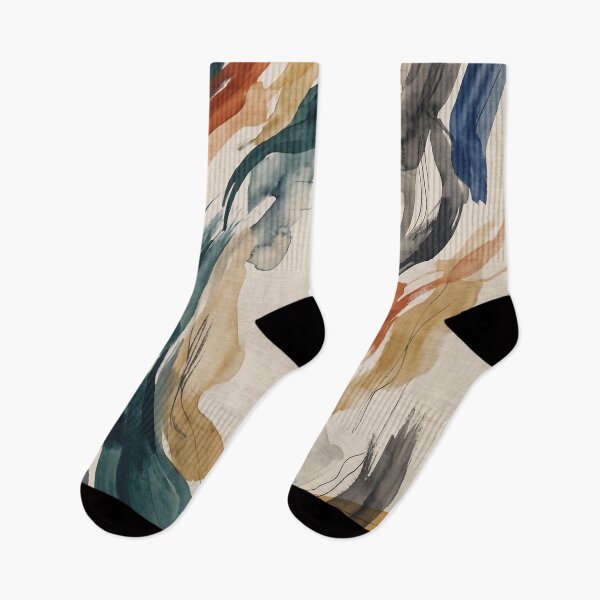 Item preview, Off-White Abstract Swirl Pattern | Dark Blue, Orange & Brown Modern Textile Design | Elegant Fashion Print designed and sold by Softbear Atelier.