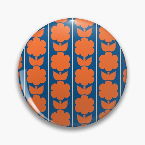 Item preview, Retro Floral Jonnty Flowers and Stripes Pattern in Bold Orange and Cobalt Blue designed and sold by kierkegaard.