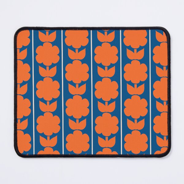 Item preview, Retro Floral Jonnty Flowers and Stripes Pattern in Bold Orange and Cobalt Blue designed and sold by kierkegaard.