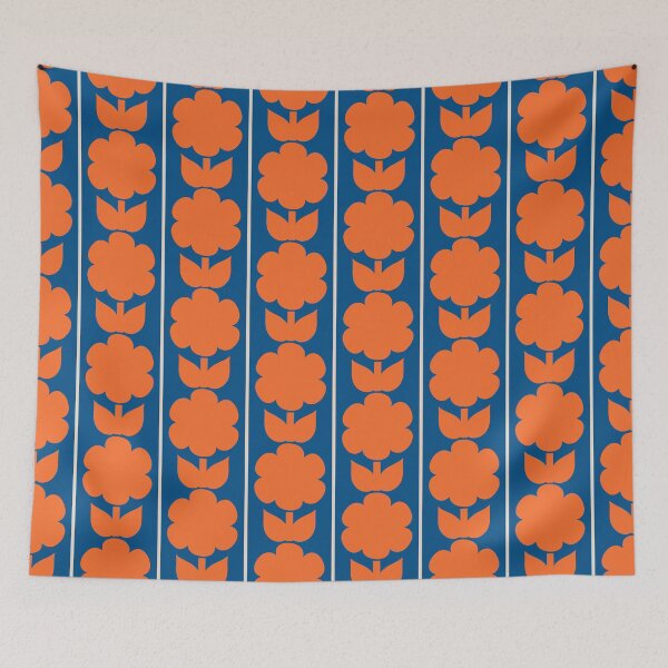 Item preview, Retro Floral Jonnty Flowers and Stripes Pattern in Bold Orange and Cobalt Blue designed and sold by kierkegaard.