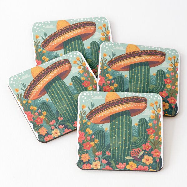 Item preview, Folk Art Cactus with Sombrero | Decorative Floral Illustration Inspired by Mexico designed and sold by NomadikStudio.