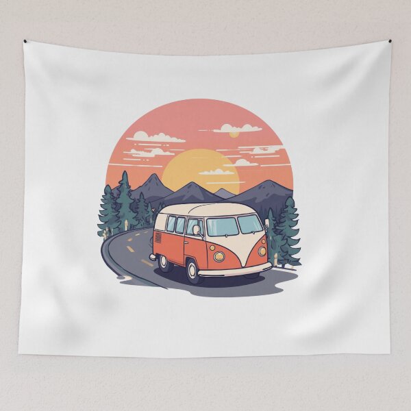 Item preview, Retro Camper Van Mountain Sunset Illustration designed and sold by Oddifys.