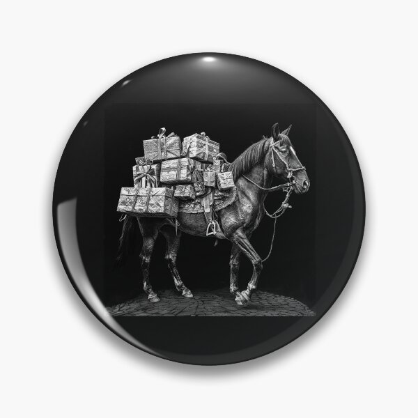 Item preview, Christmas Gift Delivery Horse | Vintage Equestrian Holiday Art | Black and White Pack Horse designed and sold by inkoutninja.