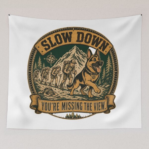 Item preview, Slow Down You're Missing the View German Shepherd Hiking  designed and sold by freshwear design.