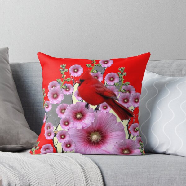Item preview,  RED ART PINK HOLLYHOCKS & RED CARDINAL BIRD  designed and sold by sharlesart.