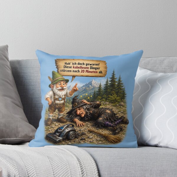 Item preview, Funny Witch with Cordless Vacuum & Bavarian Gnome Humor – "Hab' ich doch gewarnt!" designed and sold by Alpine-Ink.