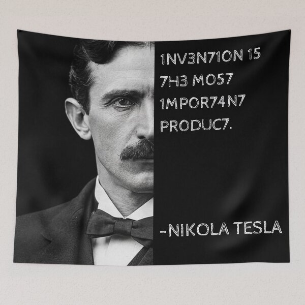 Item preview, Nikola Tesla Leet Speak Quote Art - "Invention is the most important product." designed and sold by UrbanStoic.