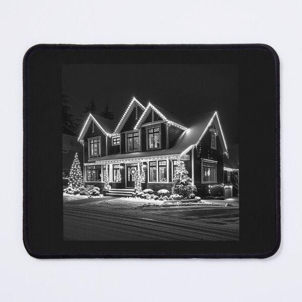 Item preview, Christmas House at Night | Snowy Holiday Home with Lights | Black and White Winter Illustration designed and sold by inkoutninja.