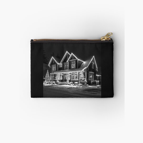 Item preview, Christmas House at Night | Snowy Holiday Home with Lights | Black and White Winter Illustration designed and sold by inkoutninja.