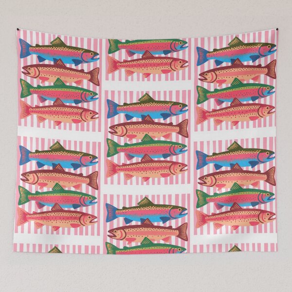 Item preview, Striped Fish Trout in A Row Colorful Fishing Lover Summer Vacation designed and sold by phoebelevine.