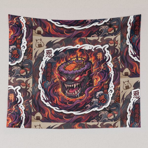 Item preview, Demonic sushi in a dark anime style with fire designed and sold by Purpleclomb.