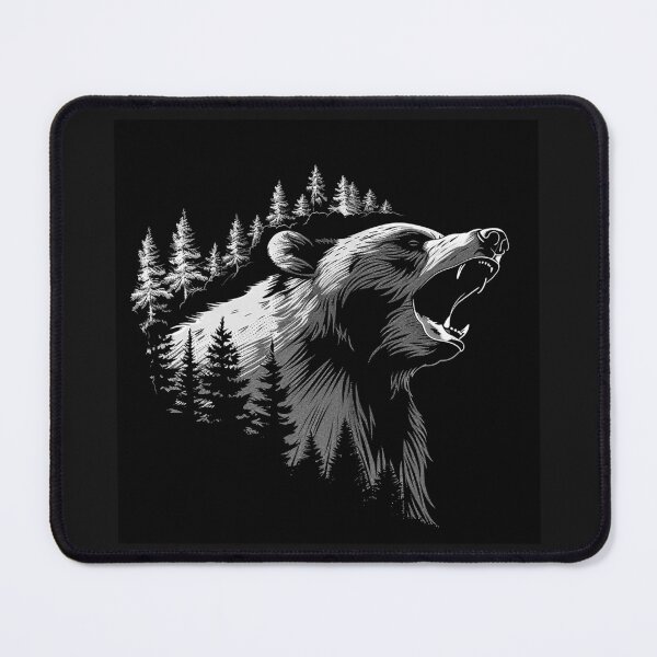 Item preview, Roaring Bear Forest Silhouette | Wild Nature Animal Art | Black and White Bear Illustration designed and sold by inkoutninja.