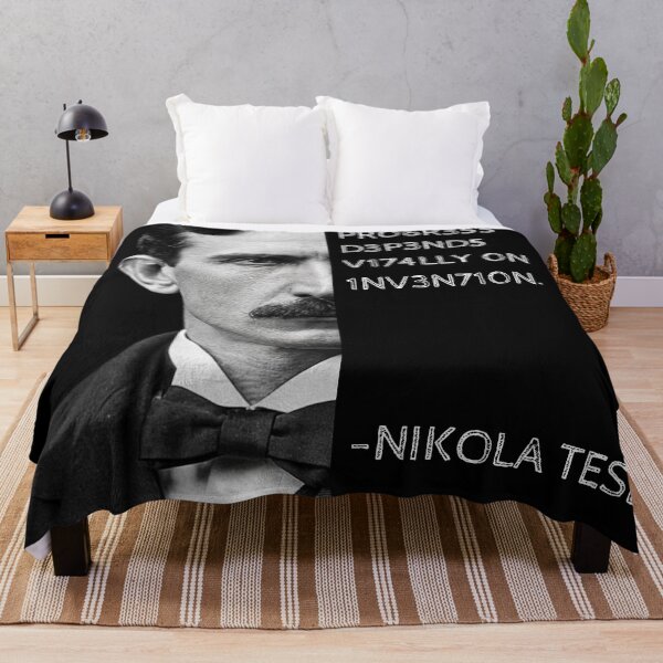Item preview, Nikola Tesla Leet Speak Quote Art - "Progress depends vitally on invention." designed and sold by UrbanStoic.