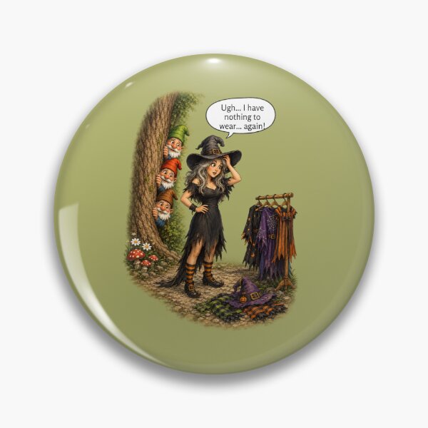 Item preview, Funny Witch Can't Decide What to Wear | Curious Garden Gnomes Halloween Humor designed and sold by Alpine-Ink.