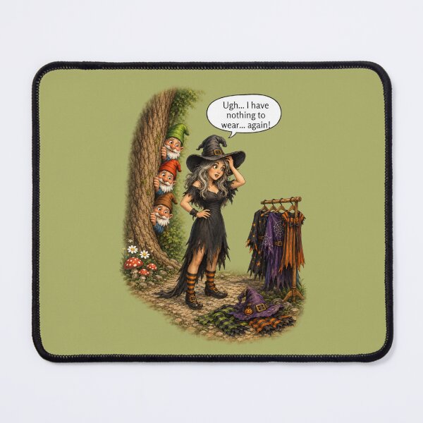 Item preview, Funny Witch Can't Decide What to Wear | Curious Garden Gnomes Halloween Humor designed and sold by Alpine-Ink.
