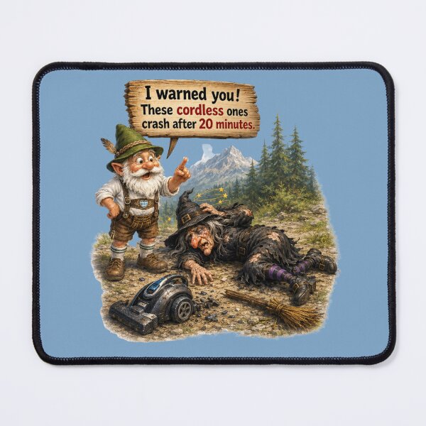 Item preview, I Warned You! These Cordless Ones Crash After 20 Minutes Funny Witch & Bavarian Gnome T-Shirt designed and sold by Alpine-Ink.
