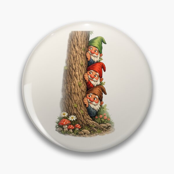 Item preview, Three Curious Garden Gnomes Peeking Behind a Tree | Funny Fantasy Woodland Art designed and sold by Alpine-Ink.