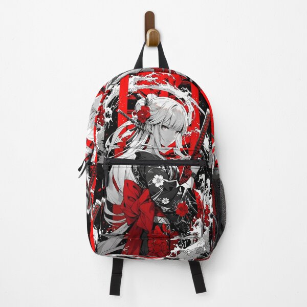 Item preview, Elegant Samurai Girl in Floral Kimono – Japanese Sword Warrior Anime Style Red Black Aesthetic Art designed and sold by Dyan4.