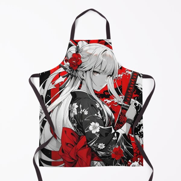 Item preview, Elegant Samurai Girl in Floral Kimono – Japanese Sword Warrior Anime Style Red Black Aesthetic Art designed and sold by Dyan4.