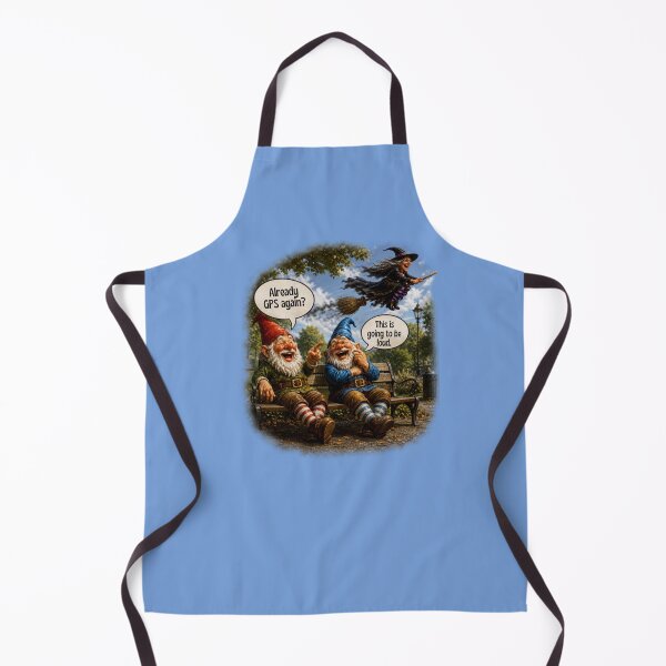 Item preview, GPS Again? Two Laughing Garden Gnomes Watching a Flying Witch – Funny Halloween Design designed and sold by Alpine-Ink.