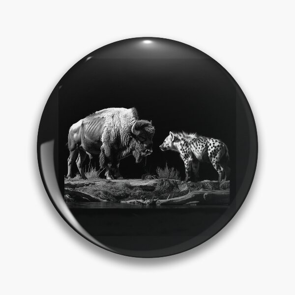 Item preview, Buffalo vs Hyena | Wildlife Showdown | Black and White African Safari Art designed and sold by inkoutninja.