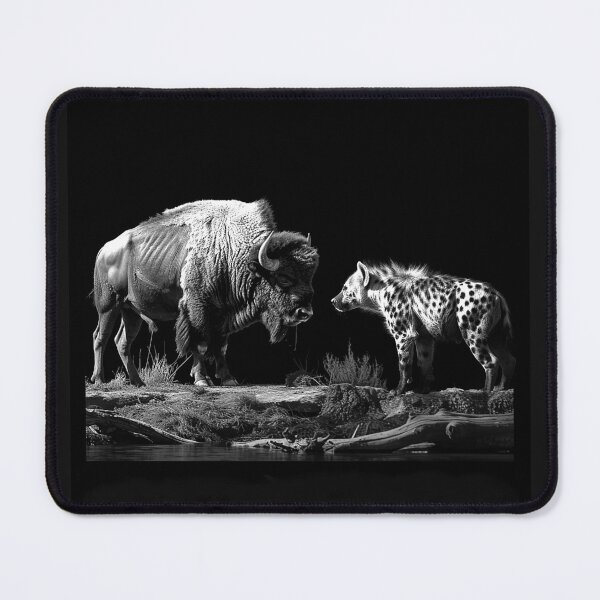Item preview, Buffalo vs Hyena | Wildlife Showdown | Black and White African Safari Art designed and sold by inkoutninja.