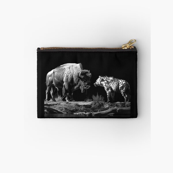 Item preview, Buffalo vs Hyena | Wildlife Showdown | Black and White African Safari Art designed and sold by inkoutninja.