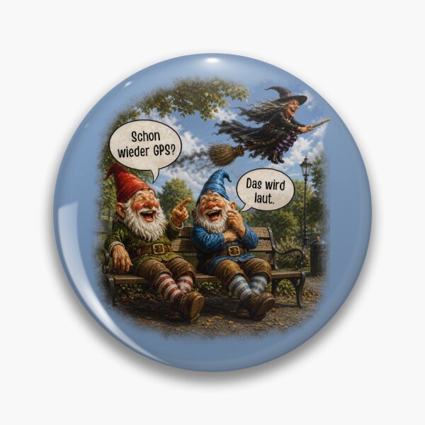 Item preview, Already GPS Again? Two Laughing Garden Gnomes Watching a Witch Funny Halloween Design designed and sold by Alpine-Ink.