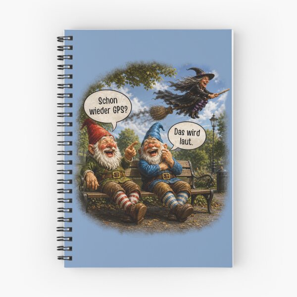 Item preview, Already GPS Again? Two Laughing Garden Gnomes Watching a Witch Funny Halloween Design designed and sold by Alpine-Ink.