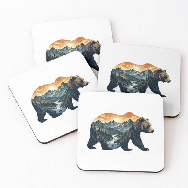 Item preview, Mountain Bear Landscape | Wilderness Double Exposure | Forest & River Nature Art designed and sold by MrDev.