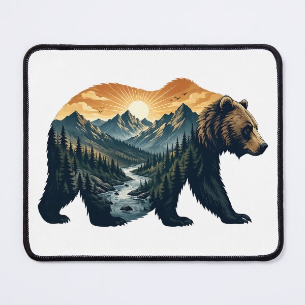 Item preview, Mountain Bear Landscape | Wilderness Double Exposure | Forest & River Nature Art designed and sold by MrDev.