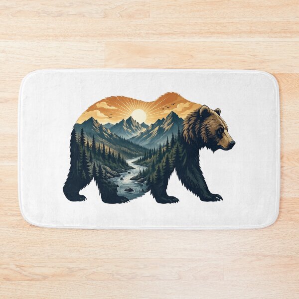 Item preview, Mountain Bear Landscape | Wilderness Double Exposure | Forest & River Nature Art designed and sold by MrDev.