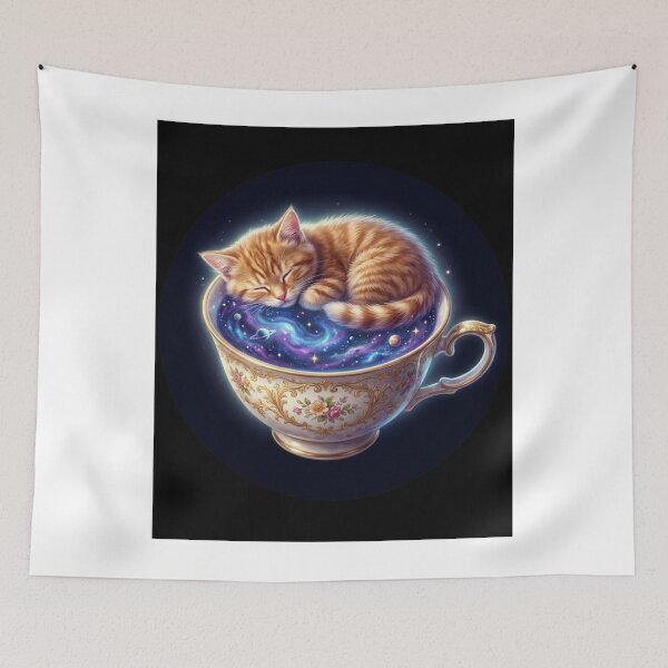 Item preview, Celestial Ginger Cat Galaxy Teacup Art designed and sold by OddlySticky.