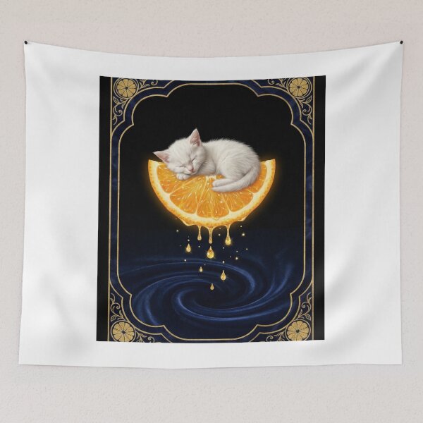 Item preview, Dreamy Citrus Moon Sleeping Kitten designed and sold by OddlySticky.