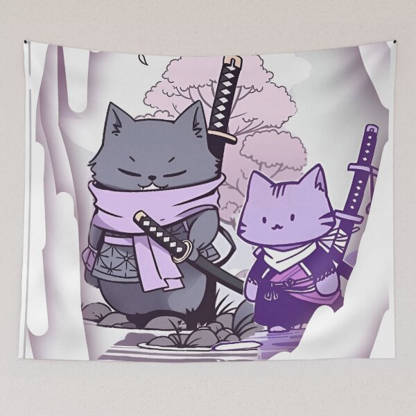 Item preview, Cute Samurai Cats – Kawaii Ninja Cat Duo with Katana | Japanese Pastel Aesthetic Illustration designed and sold by Dyan4.