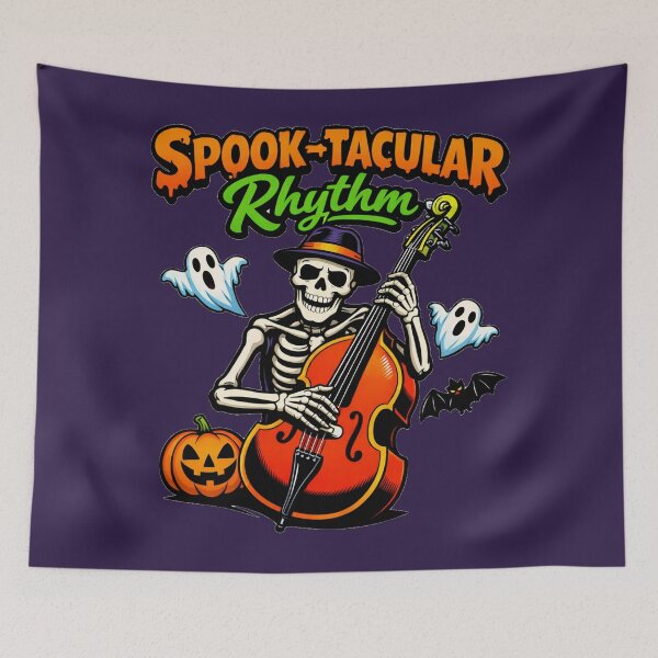 Item preview, Halloween Cello Skeleton Playing Double Bass Spooktacular Rhythm designed and sold by DeliaDesignsCo.