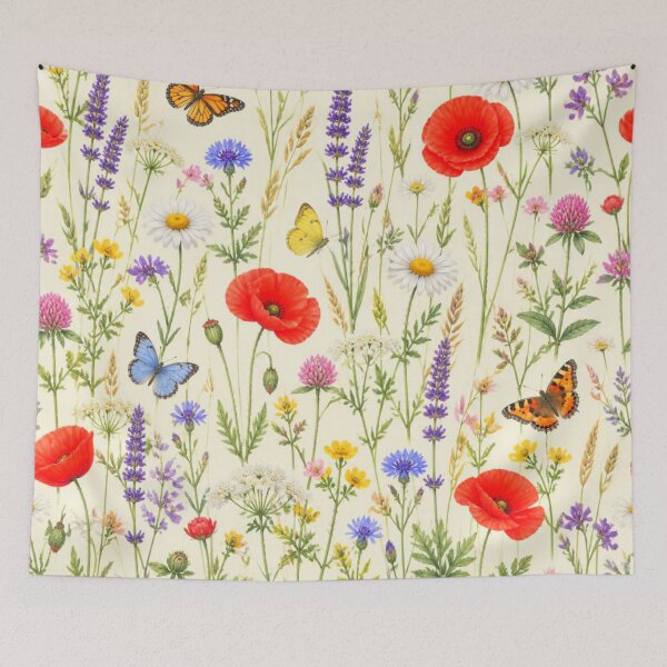 Item preview, Cottagecore Wildflower Field with Butterflies Pattern designed and sold by adlkh.