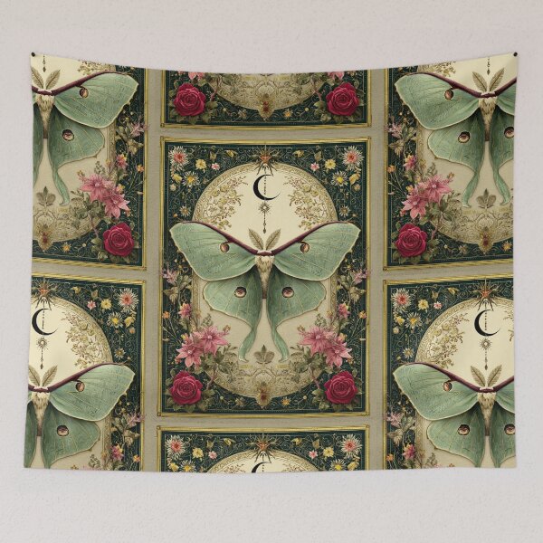 Item preview, Luna moth with flowers designed and sold by MendaciousMina.