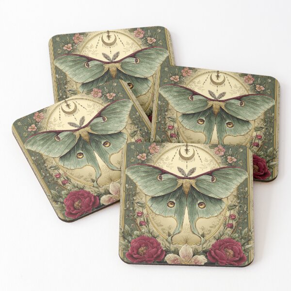 Item preview, Luna moth with flowers designed and sold by MendaciousMina.