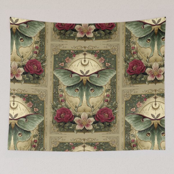 Item preview, Luna moth with flowers designed and sold by MendaciousMina.